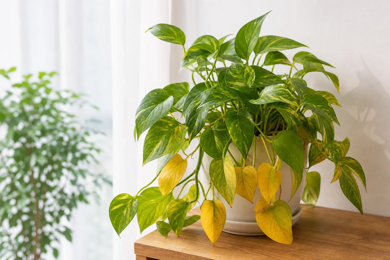 Yellow Leaves on Pothos - visible symptom on the plant