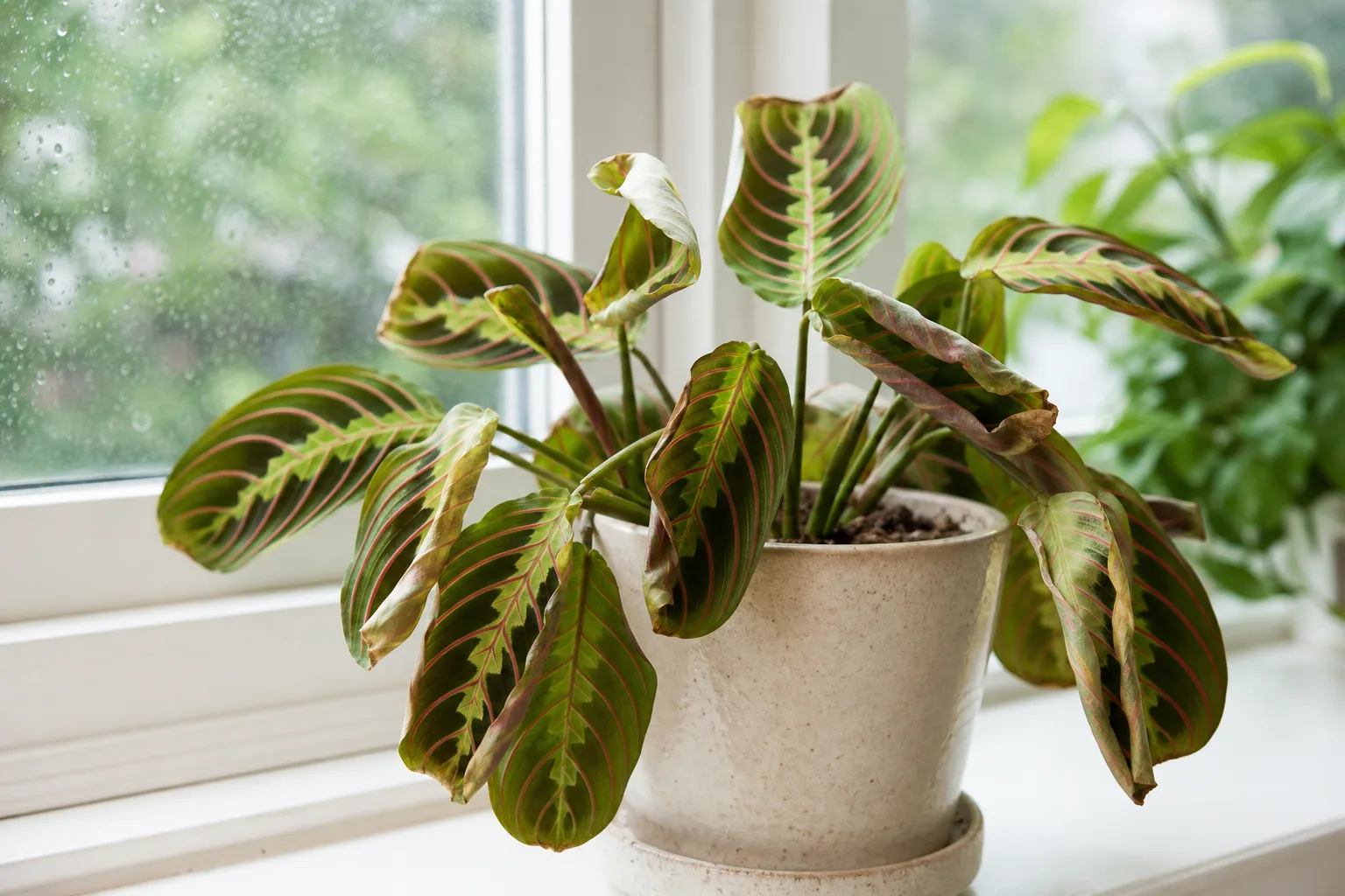 Curling Leaves on Prayer Plant - visible symptom on the plant