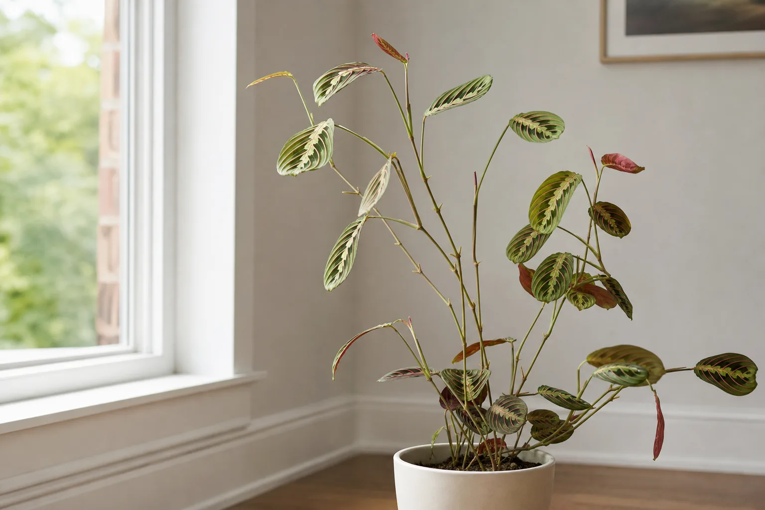 Leggy Growth on Prayer Plant - visible symptom on the plant