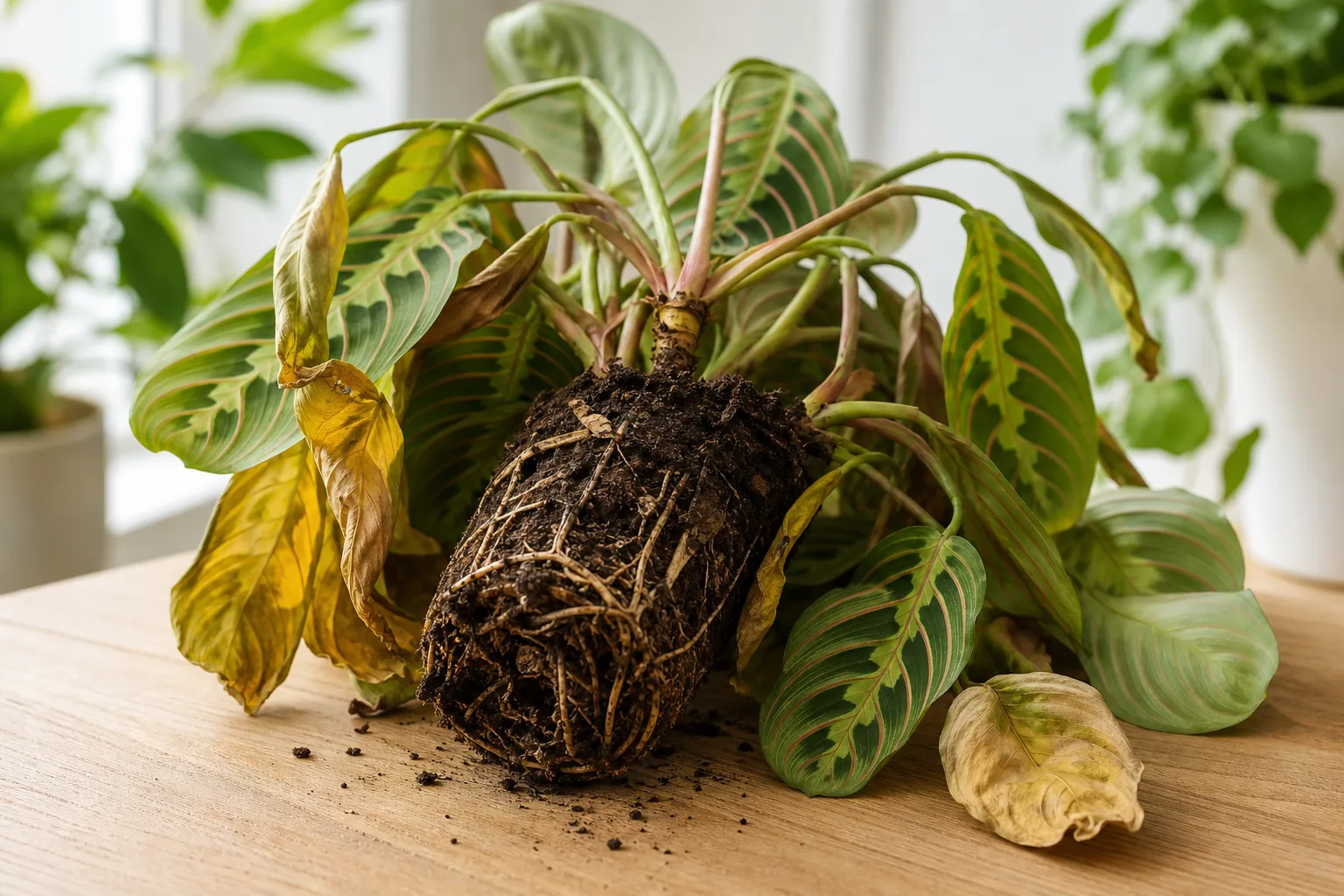 Root Rot on Prayer Plant - visible symptom on the plant