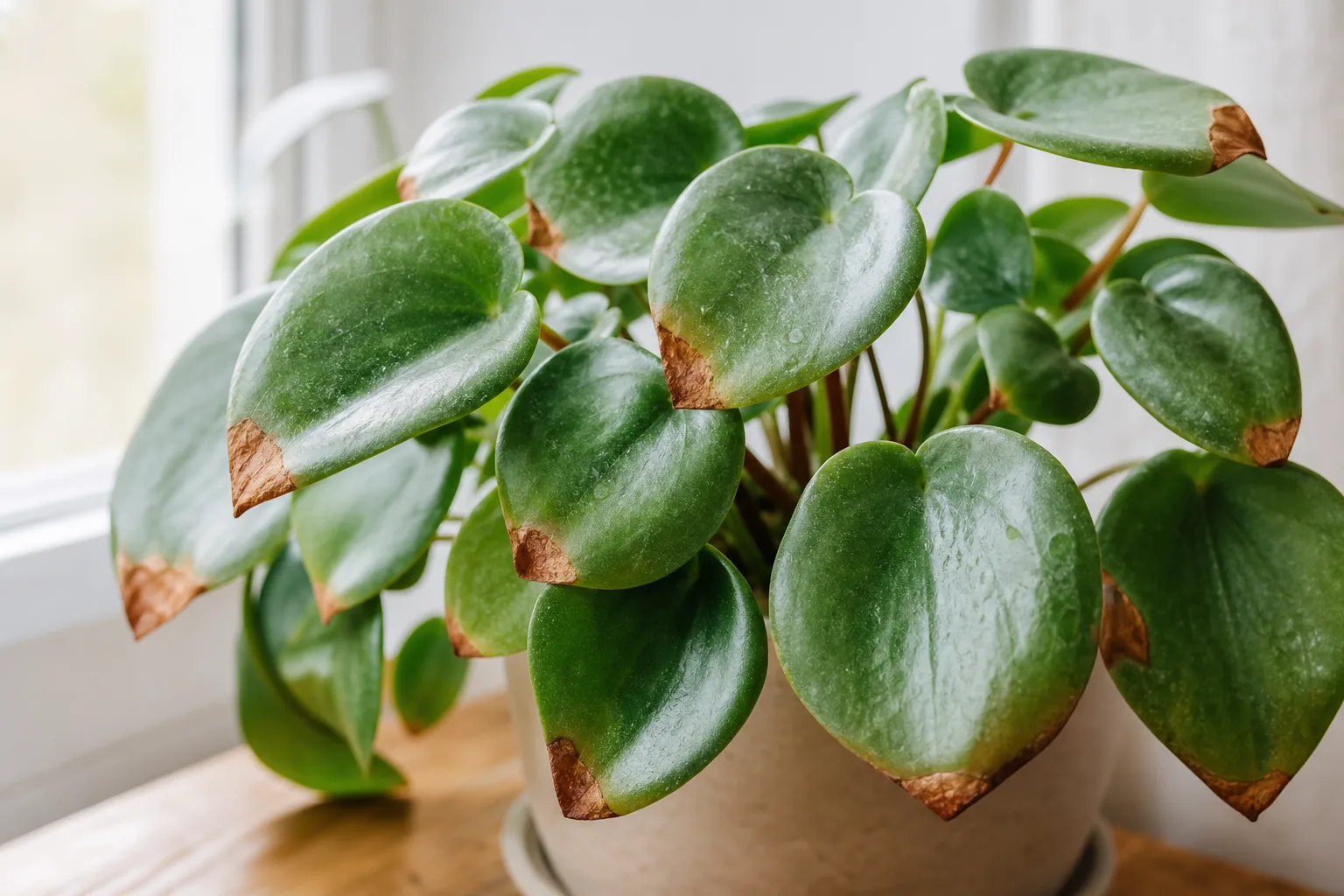 Brown Tips on Raindrop Peperomia - visible symptom on the plant