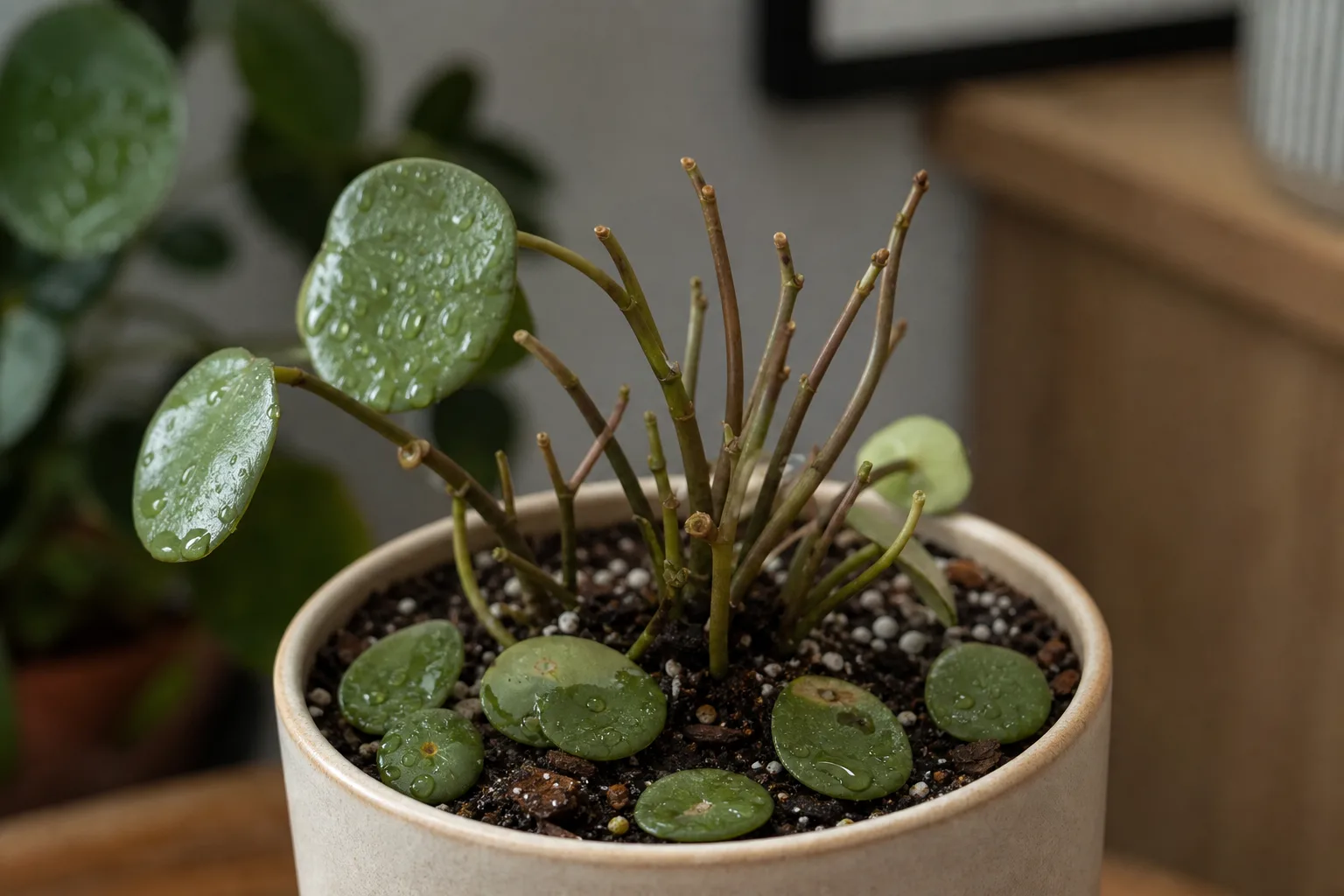 Leaf Drop on Raindrop Peperomia - visible symptom on the plant