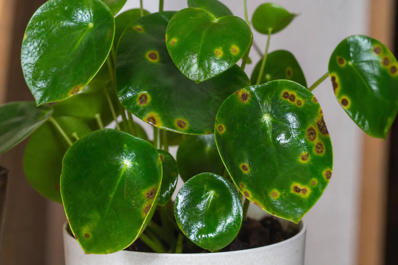 Leaf Spot Disease on Raindrop Peperomia - visible symptom on the plant