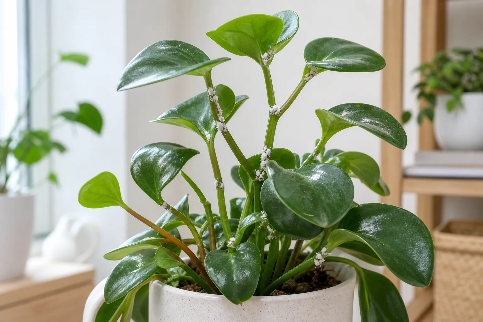 Mealybugs on Raindrop Peperomia - visible symptom on the plant