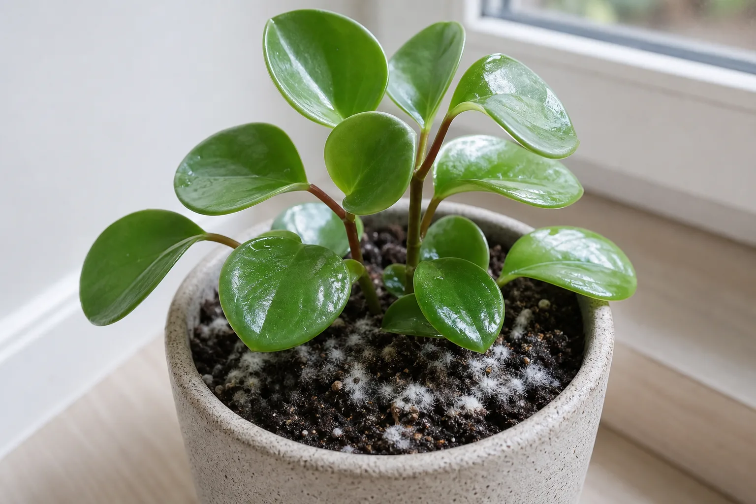 Mold on Soil on Raindrop Peperomia - visible symptom on the plant