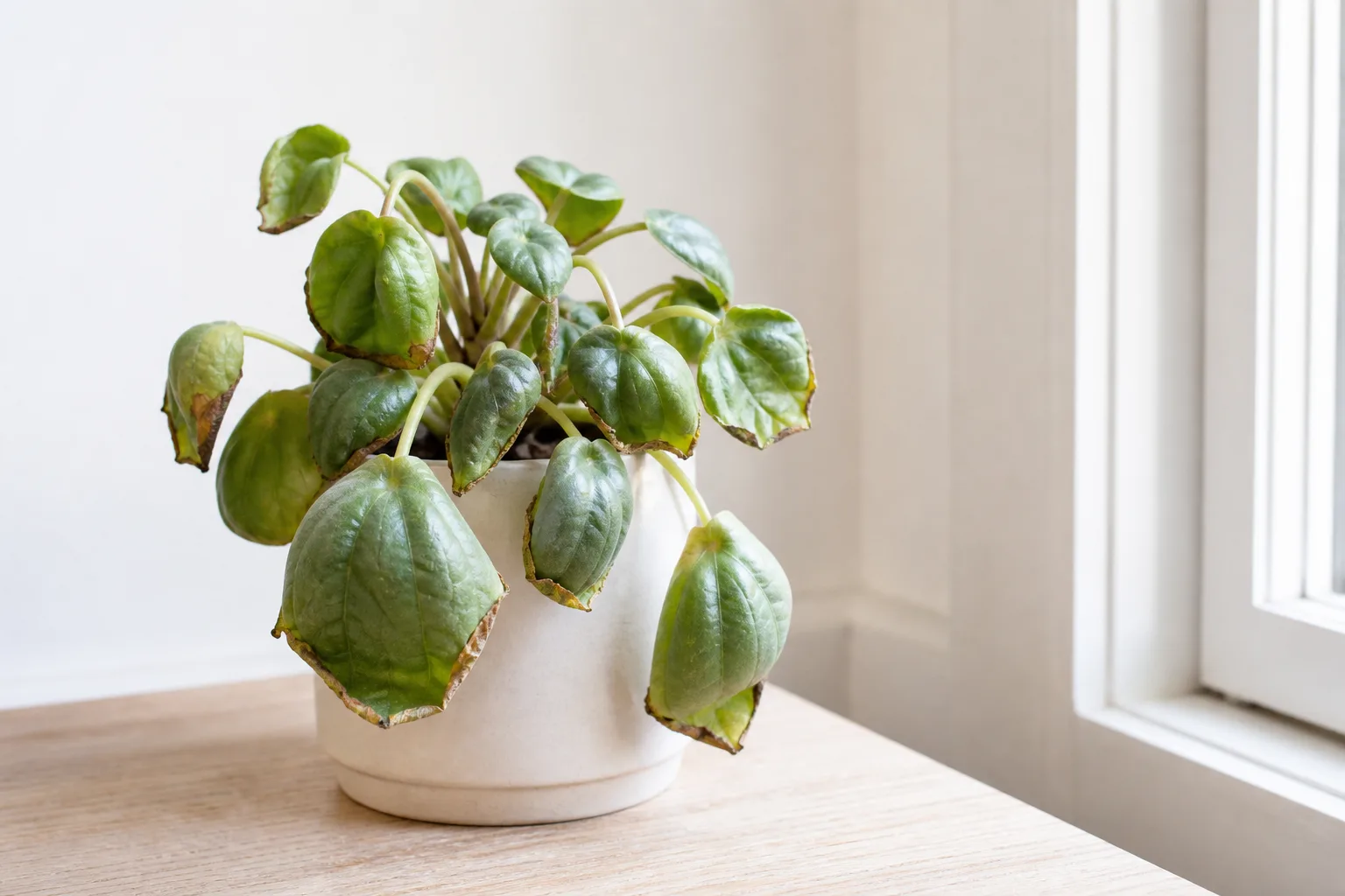Underwatering on Raindrop Peperomia - visible symptom on the plant