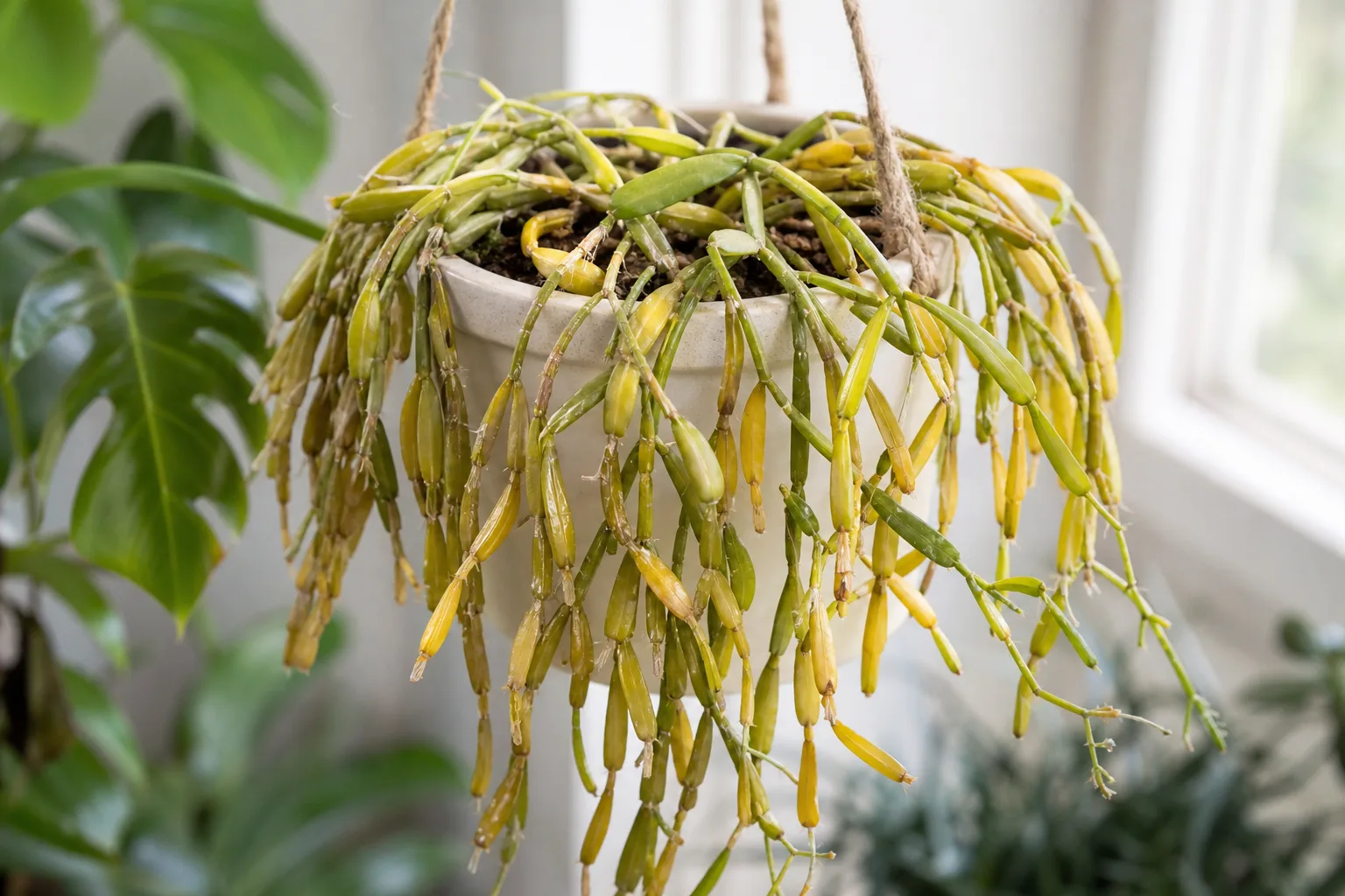 Rhipsalis with yellowing and limp stems associated with excess moisture