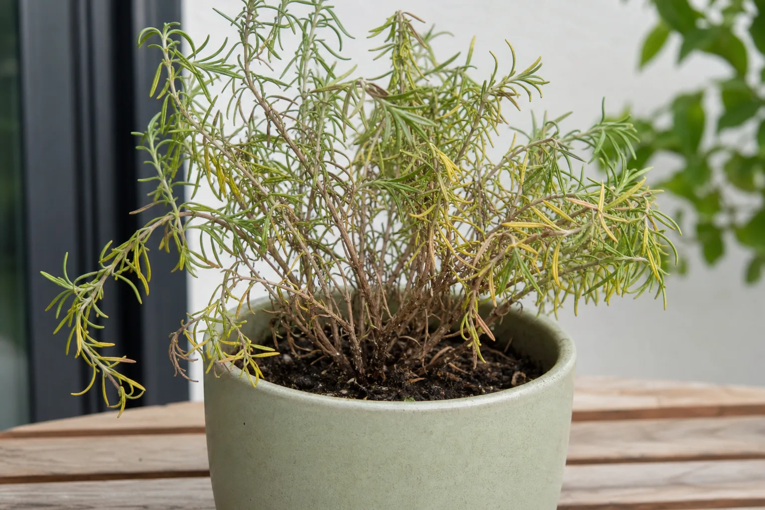 Overwatering on Rosemary - visible symptom on the plant
