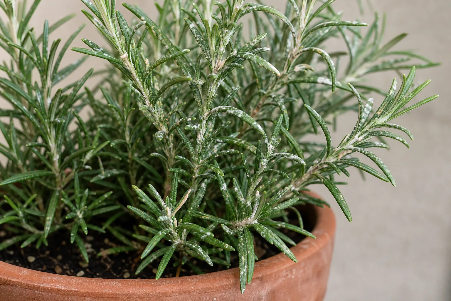 White Spots on Rosemary - visible symptom on the plant