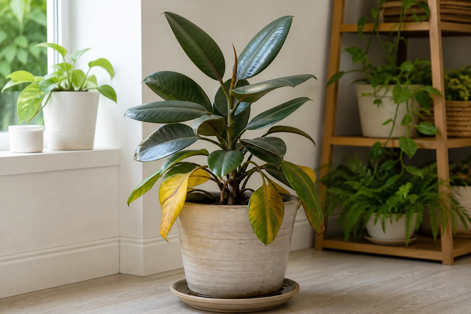 Root Rot on Rubber Plant - visible symptom on the plant