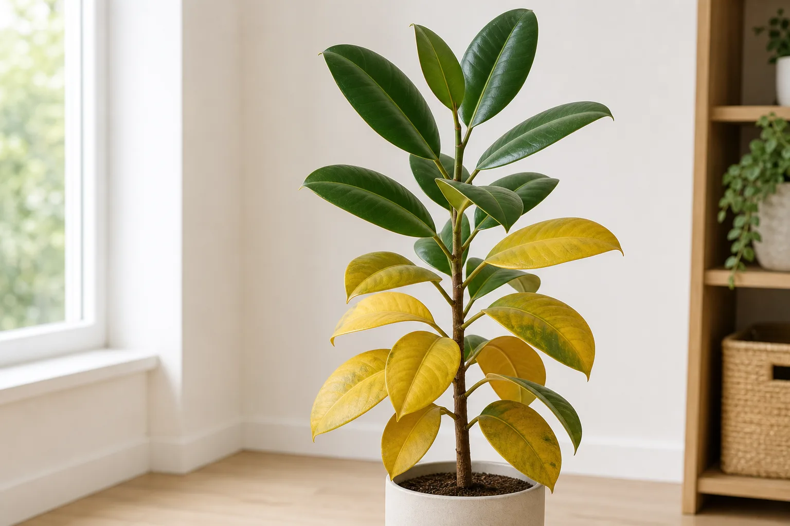 Yellow Leaves on Rubber Plant - visible symptom on the plant