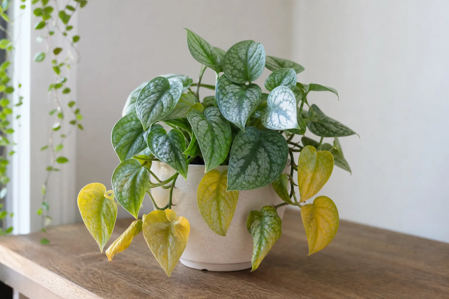 Yellow Leaves on Satin Philodendron - visible symptom on the plant