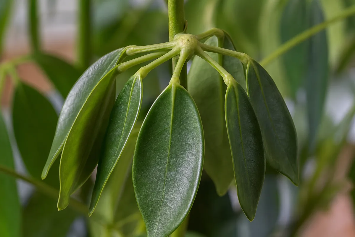 Close-up of Drooping Leaves on Schefflera - diagnostic detail