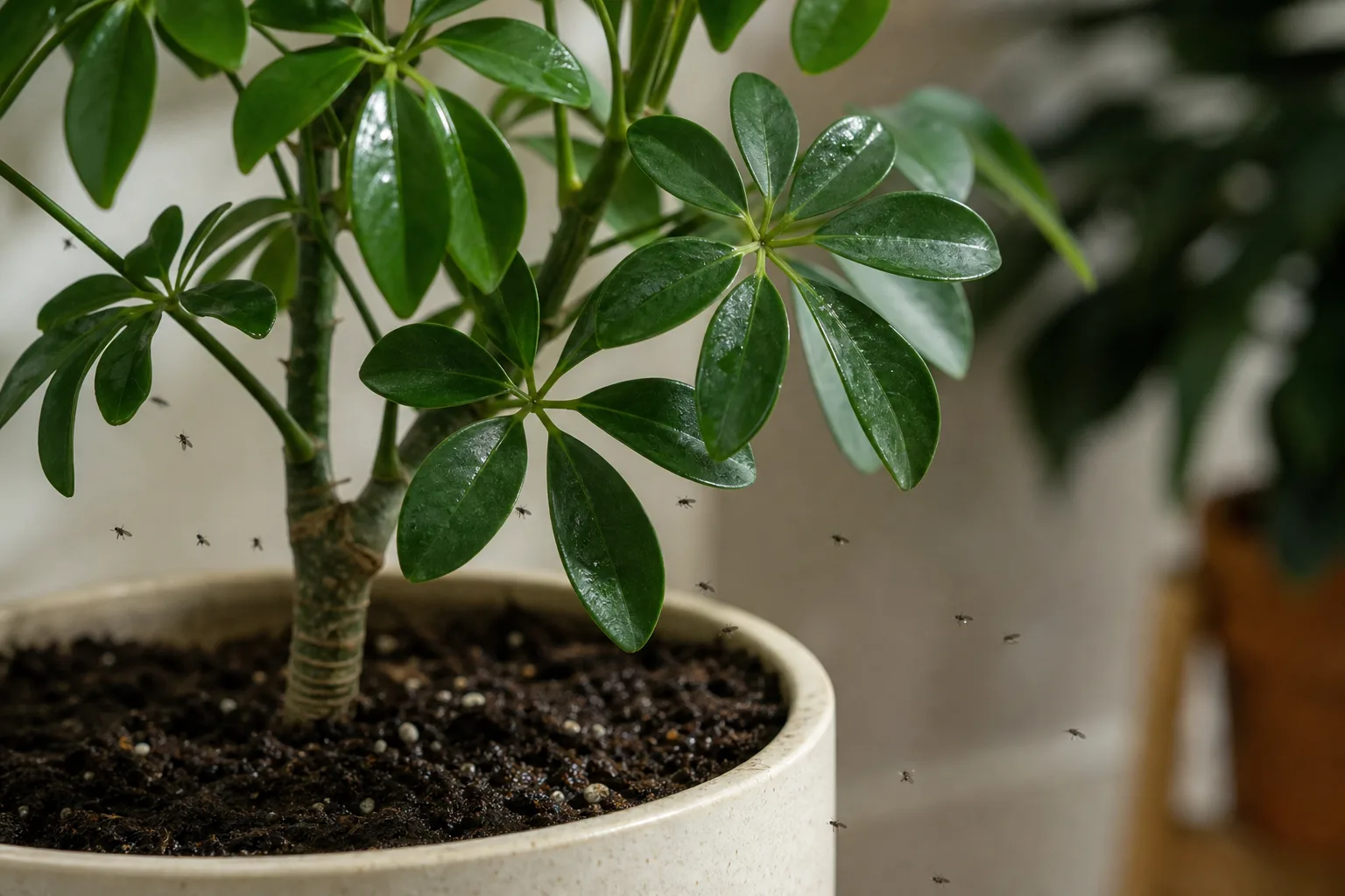 Fungus Gnats on Schefflera - visible symptom on the plant
