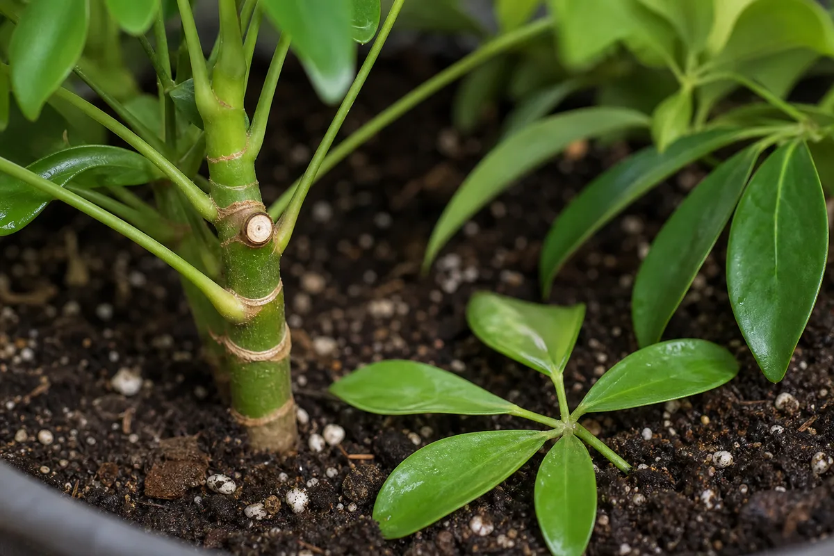Close-up of Leaf Drop on Schefflera - diagnostic detail
