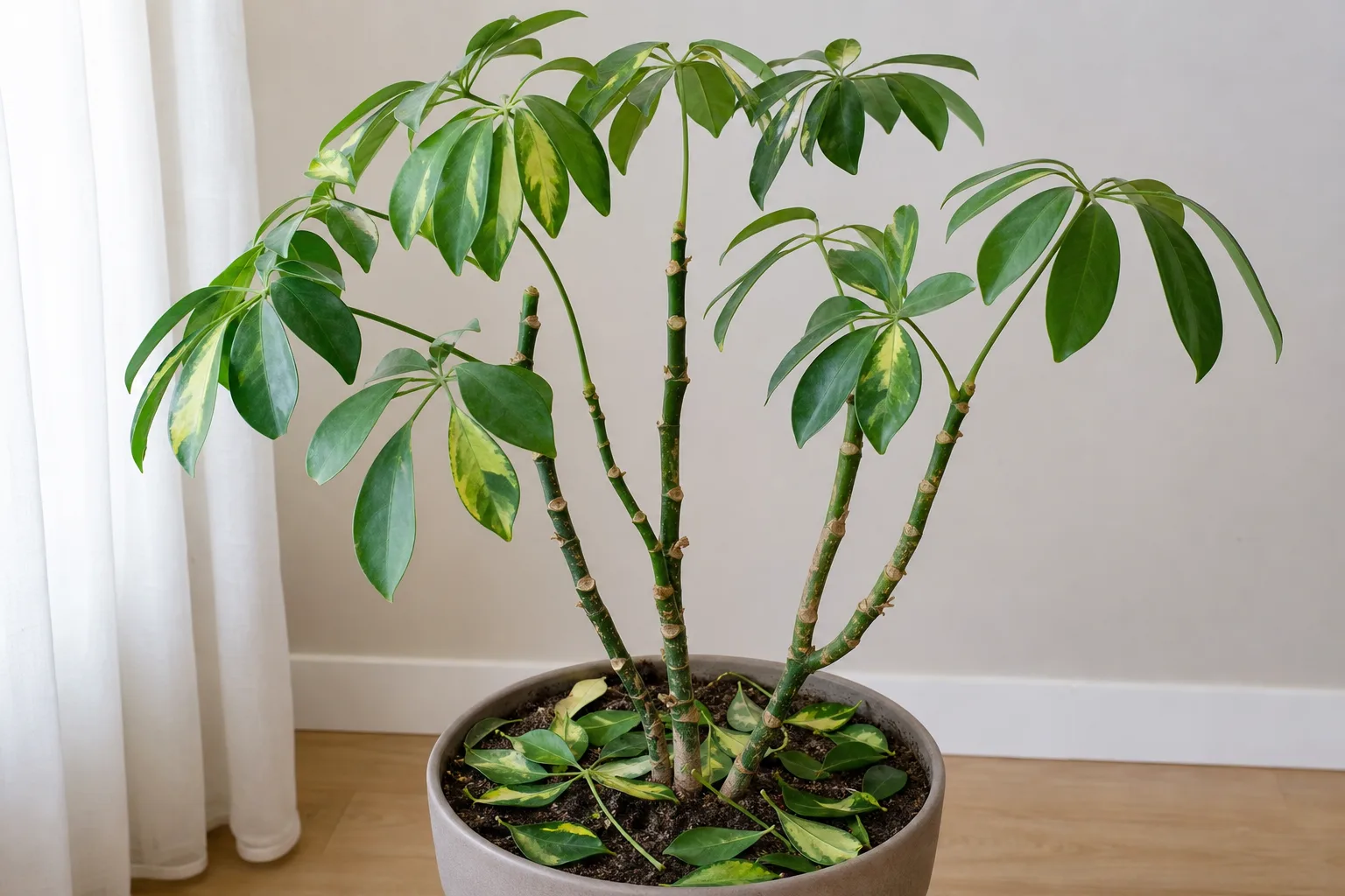 Leaf Drop on Schefflera - visible symptom on the plant