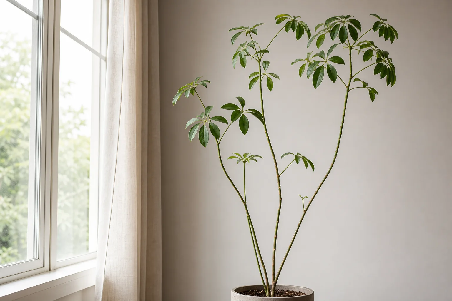 Leggy Growth on Schefflera - visible symptom on the plant