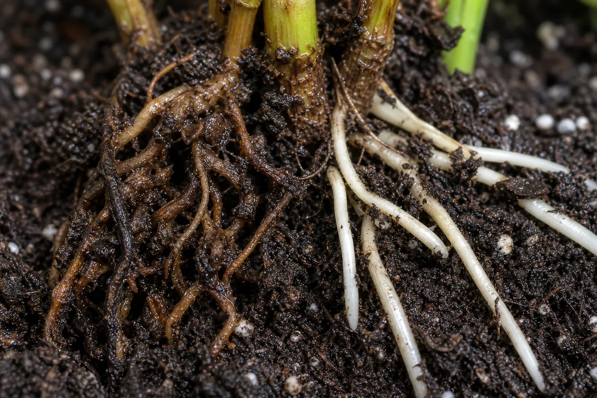Close-up of Root Rot on Schefflera - diagnostic detail