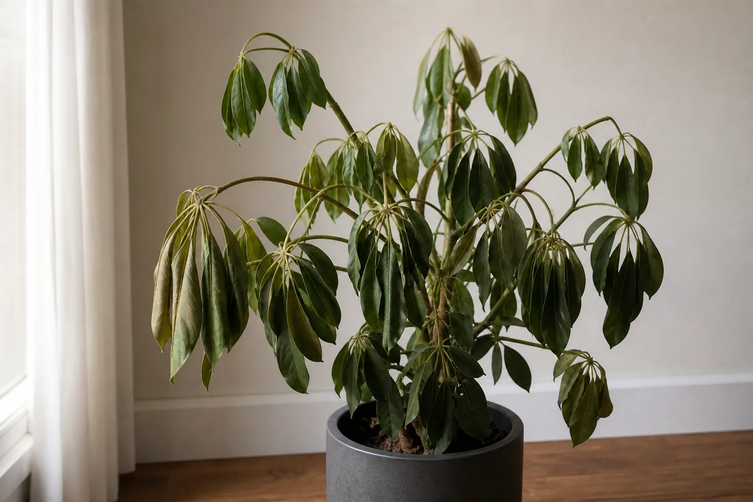 Wilting on Schefflera - visible symptom on the plant