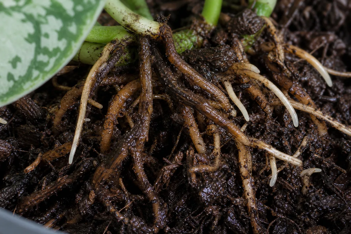 Close-up of Root Rot on Scindapsus Pictus - diagnostic detail