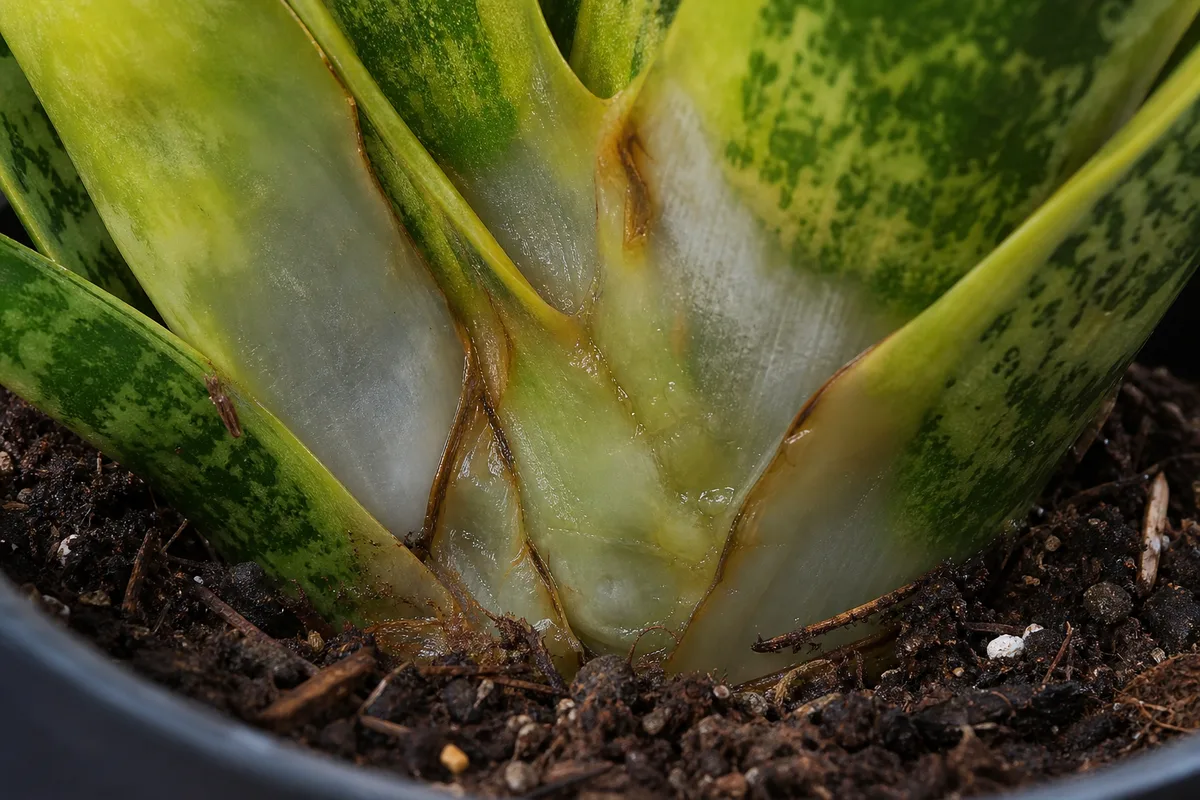Close-up of Cold Damage on Snake Plant - diagnostic detail