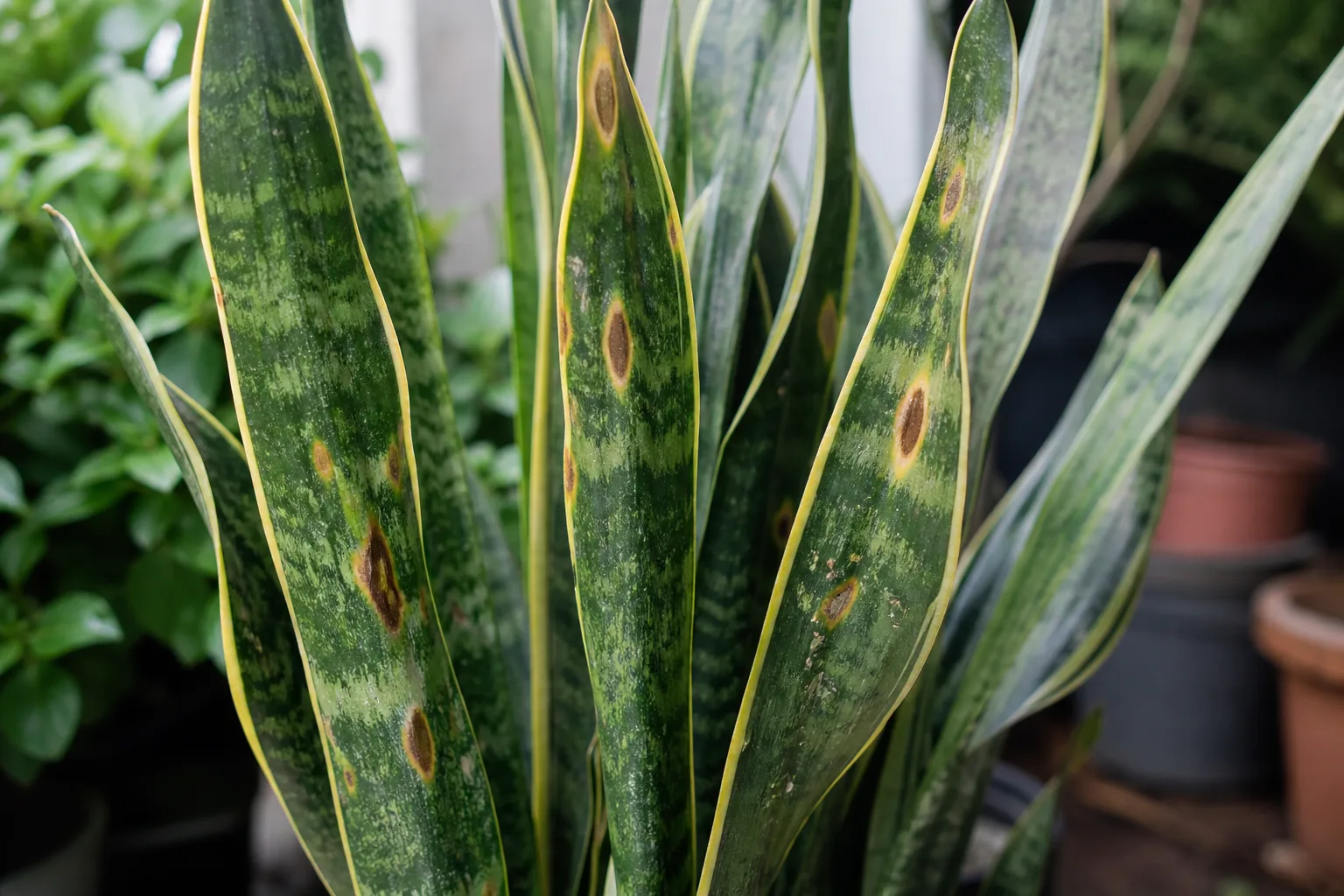 Leaf Spot Disease on Snake Plant - visible symptom on the plant