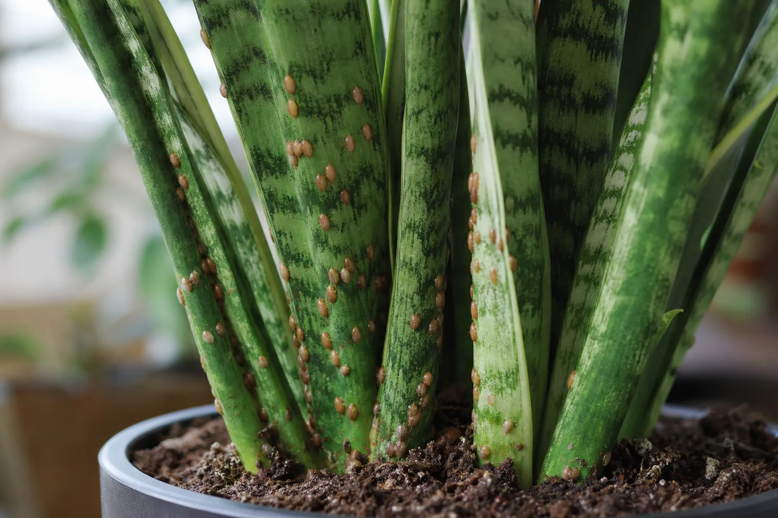 Scale Insects on Snake Plant - visible symptom on the plant