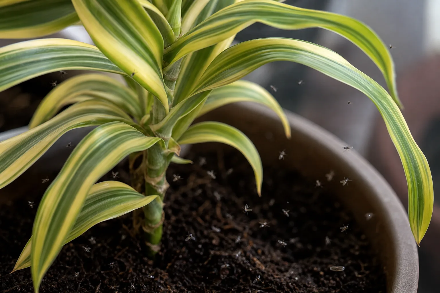 Fungus Gnats on Song of India - visible symptom on the plant