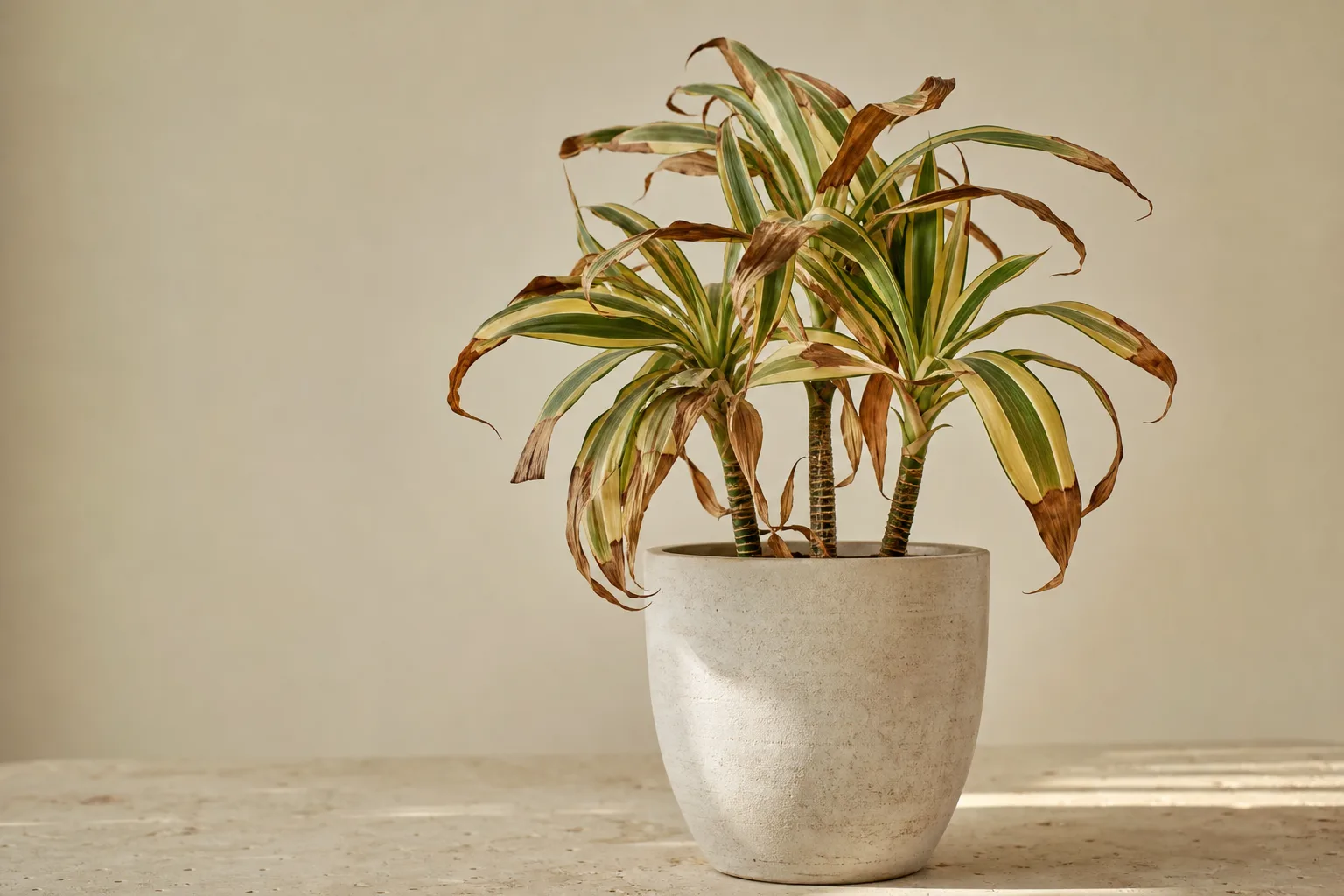 Underwatering on Song of India - visible symptom on the plant