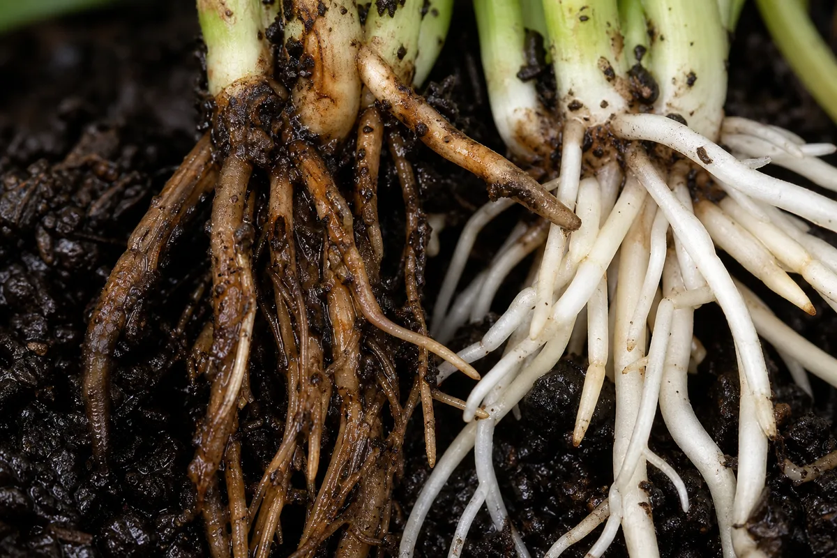 Close-up of Root Rot on Spider Plant - diagnostic detail