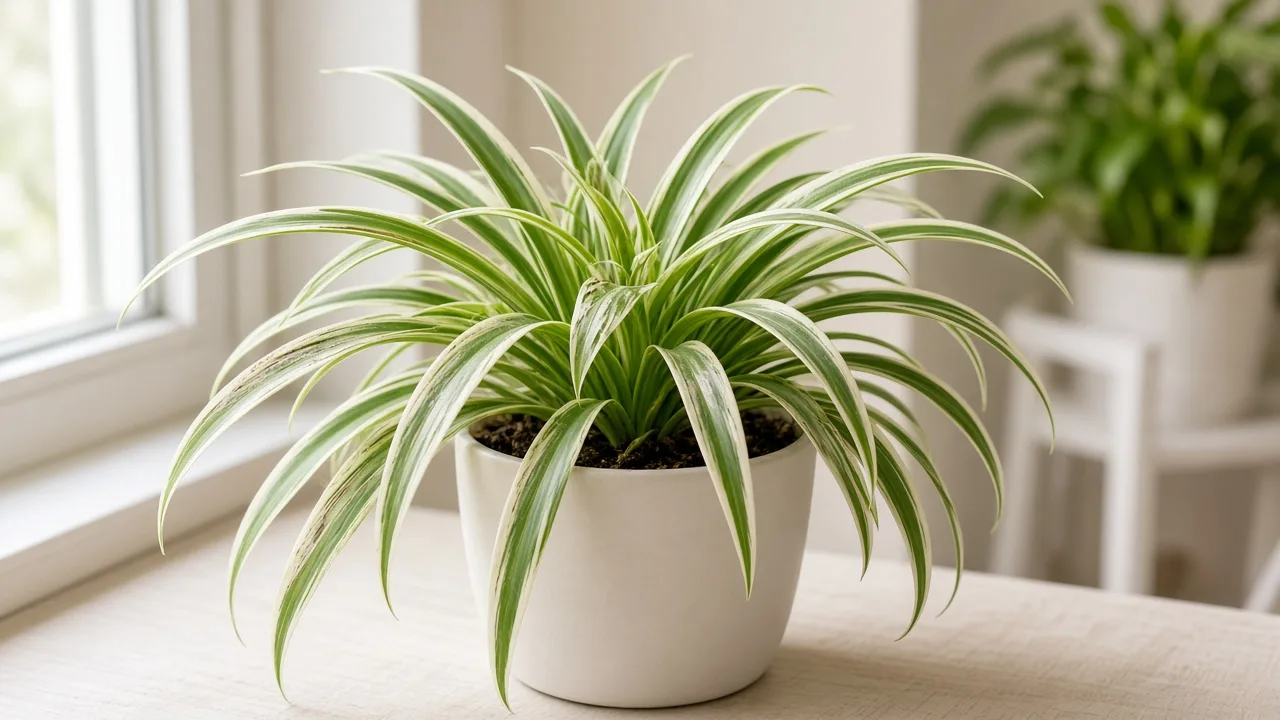 Thrips on Spider Plant - silvery scrape marks on arching strappy leaves
