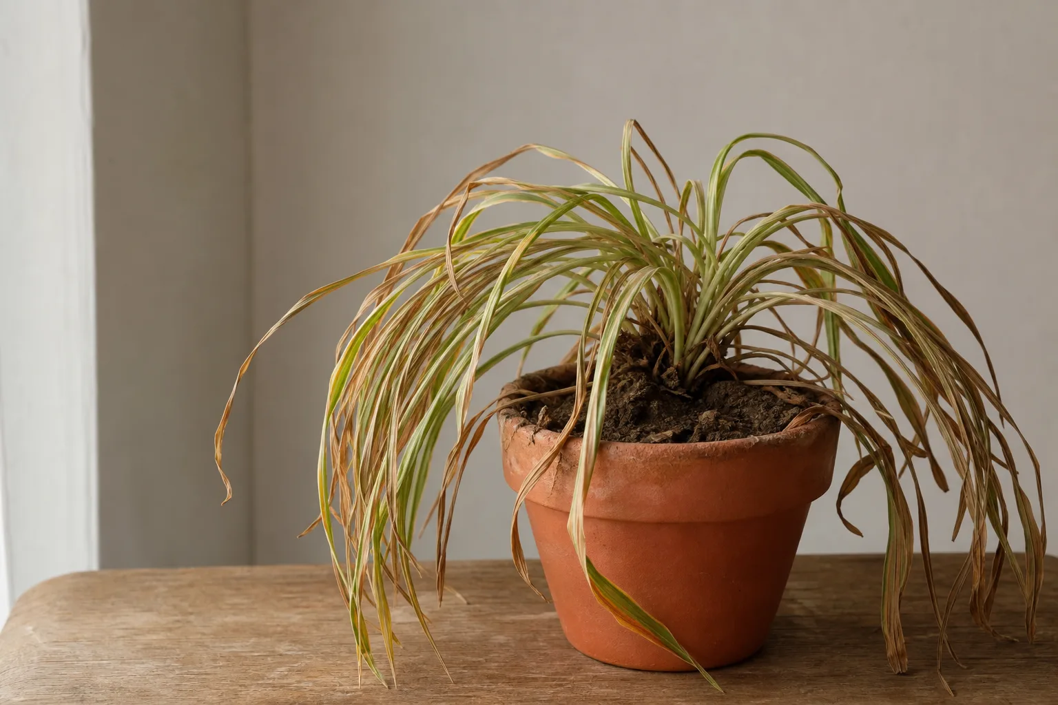 Underwatering on Spider Plant - visible symptom on the plant