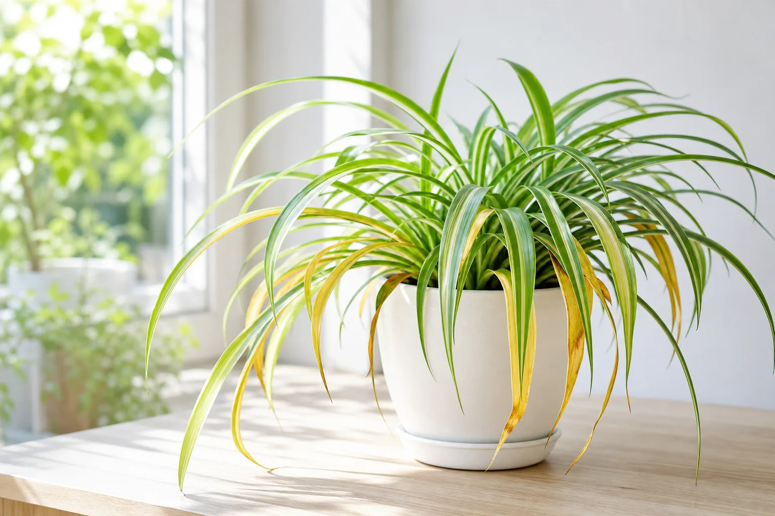 Yellow Leaves on Spider Plant - visible symptom on the plant