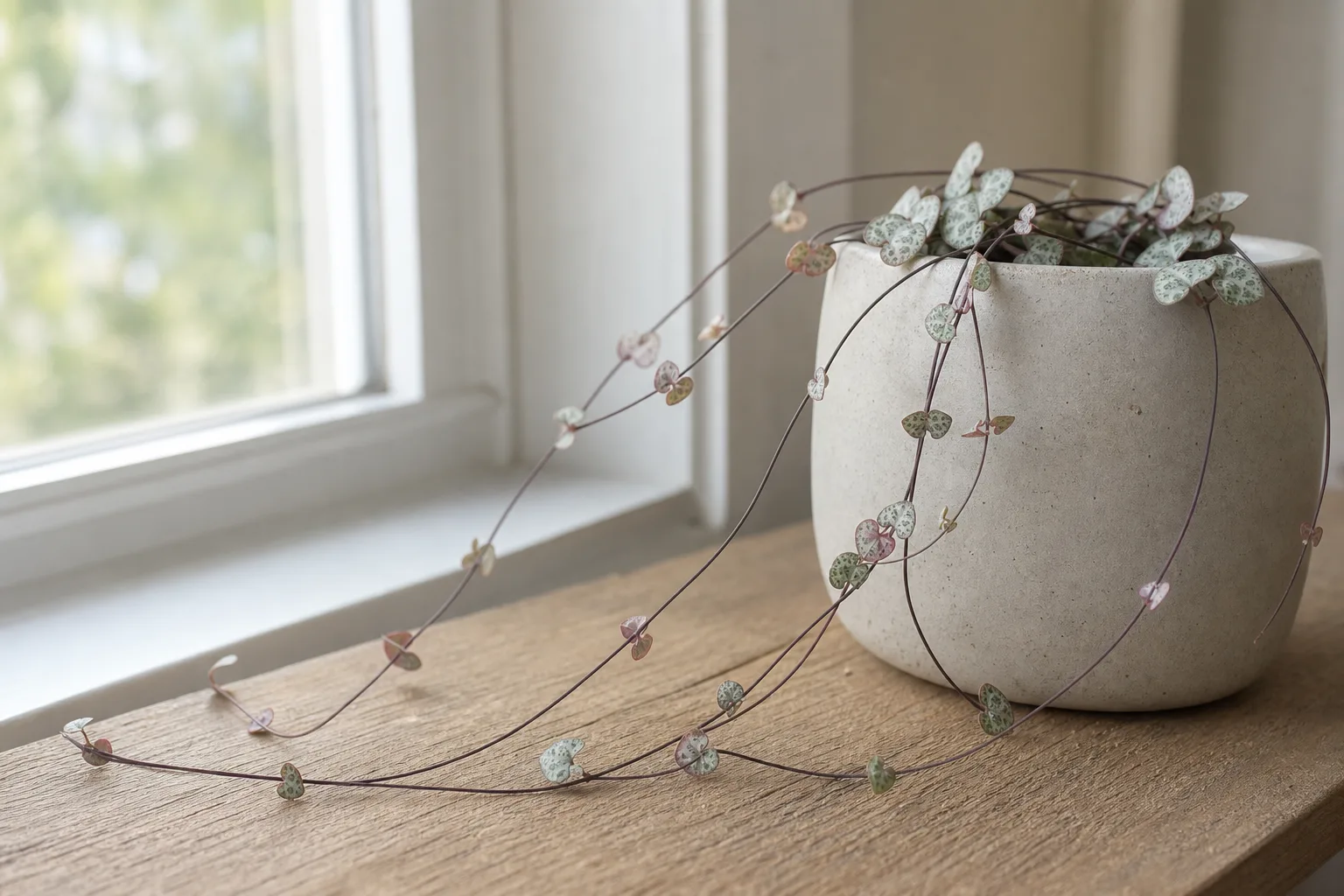 Leggy Growth on String of Hearts - visible symptom on the plant