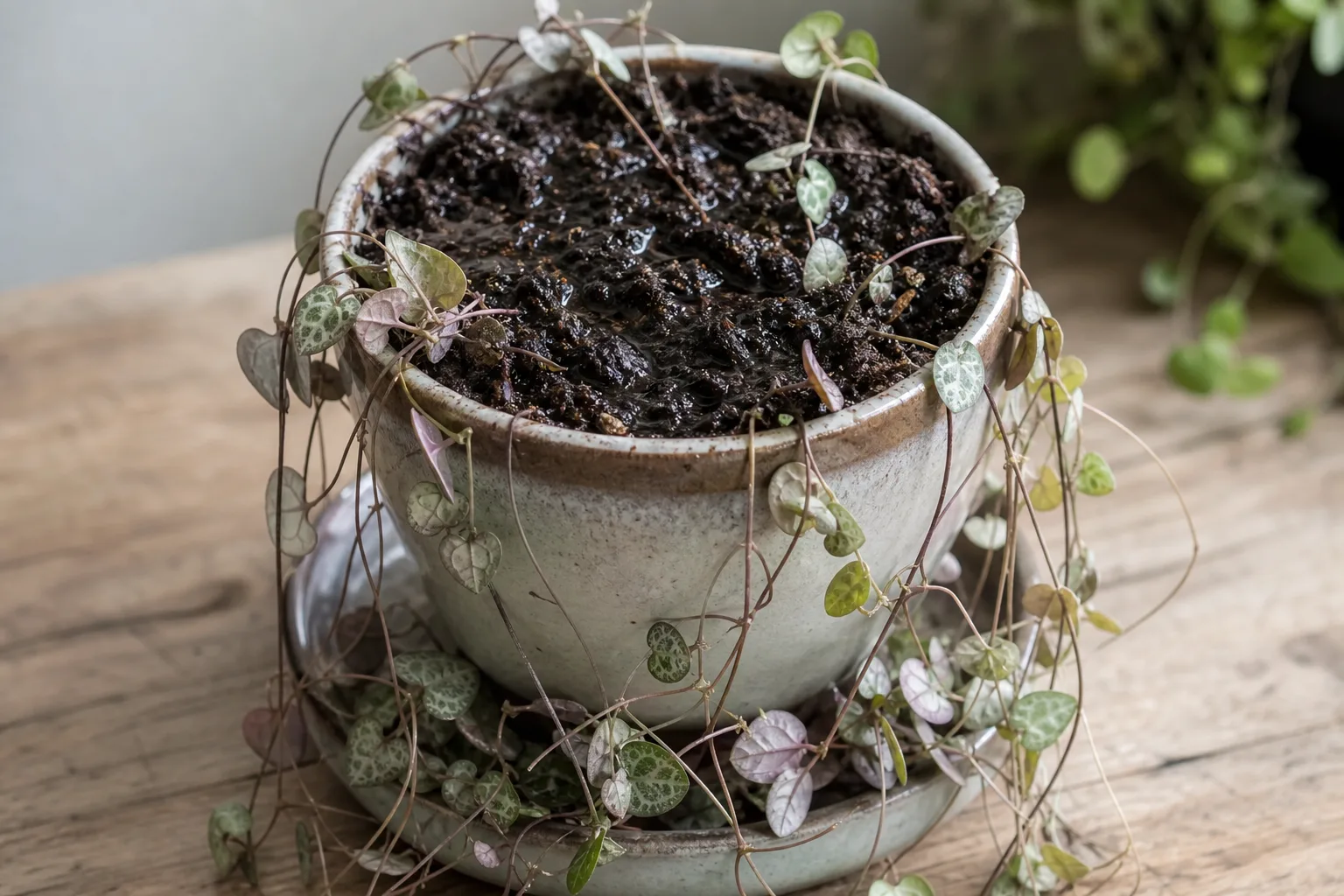 Wrong Soil Mix on String of Hearts - visible symptom on the plant