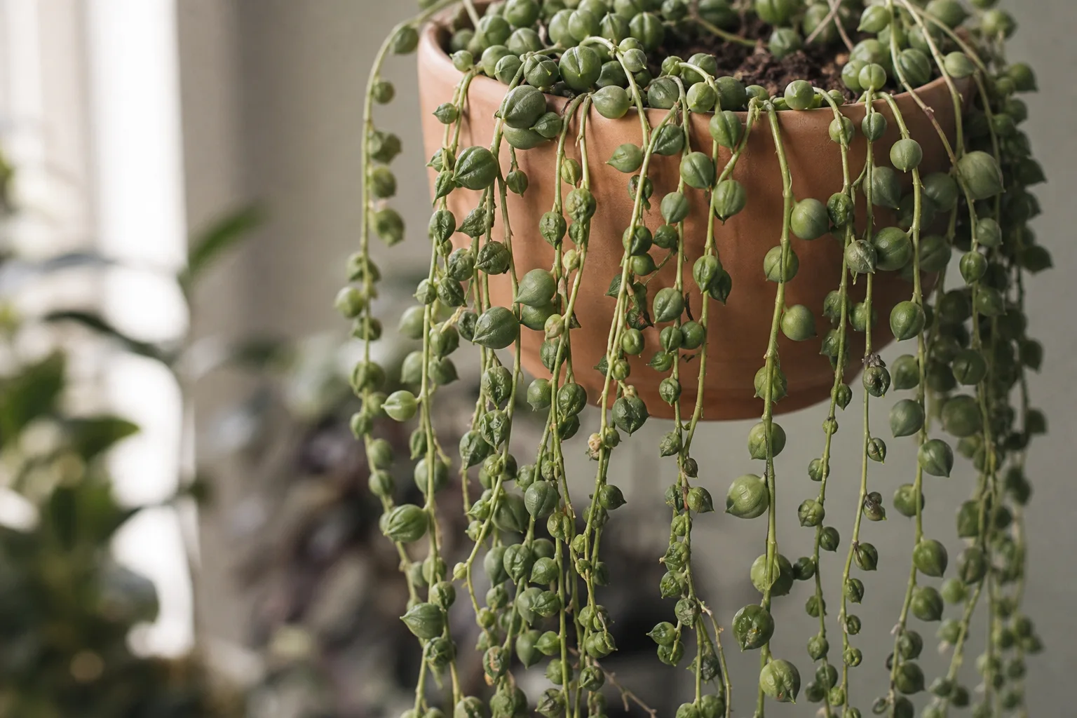 Drooping Leaves on String of Pearls - visible symptom on the plant
