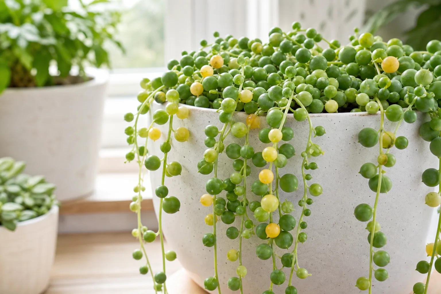 Yellow Leaves on String of Pearls - visible symptom on the plant