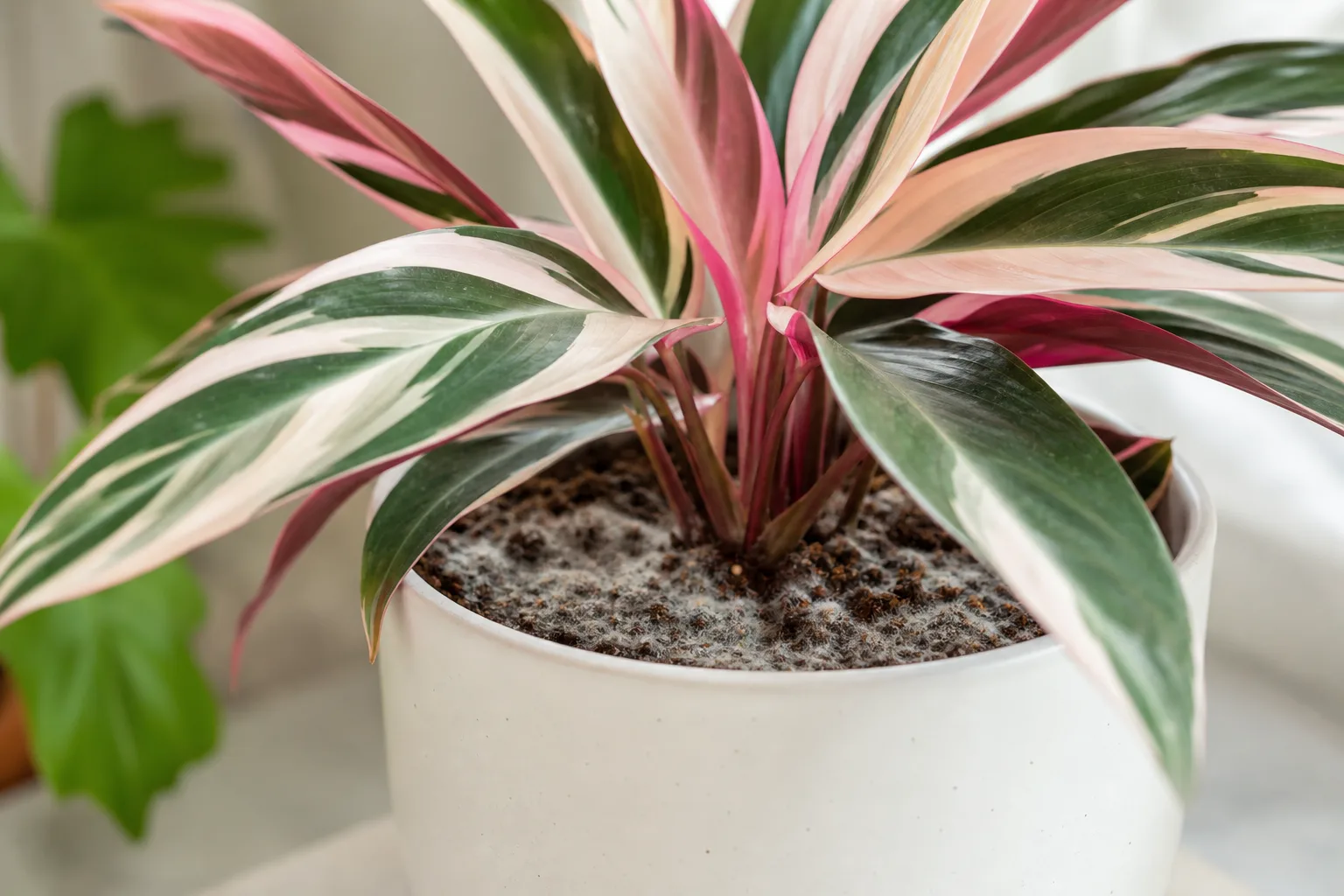Mold on Soil on Stromanthe Triostar - visible symptom on the plant