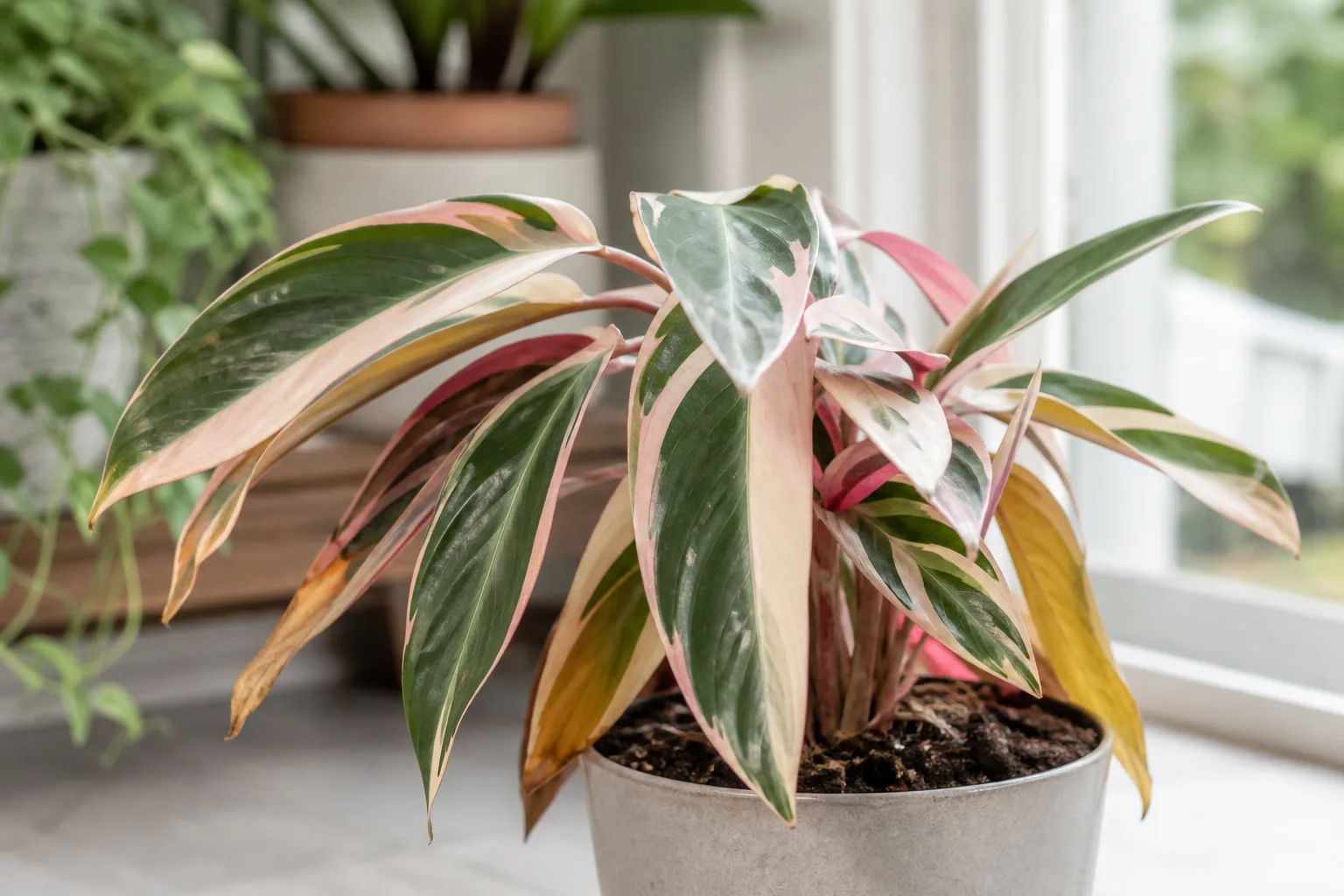 Overwatering on Stromanthe Triostar - visible symptom on the plant