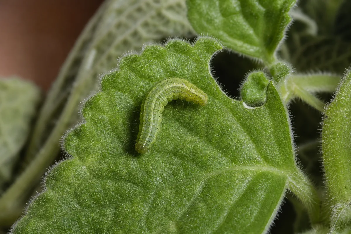 Close-up of Caterpillars on Swedish Ivy - diagnostic detail