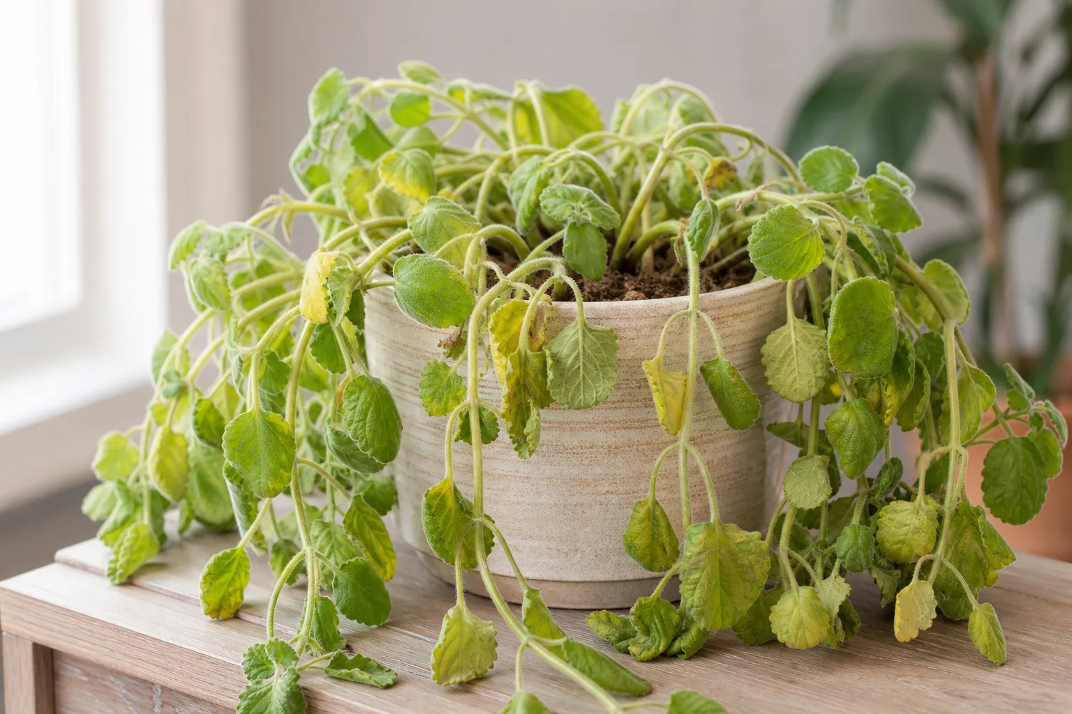 Overwatering on Swedish Ivy - visible symptom on the plant