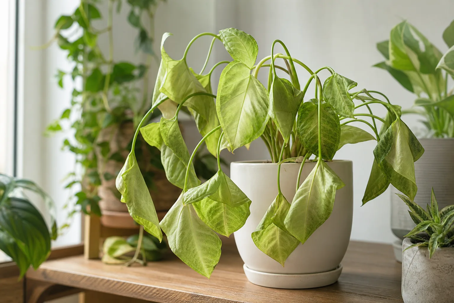 Drooping Leaves on Syngonium - visible symptom on the plant