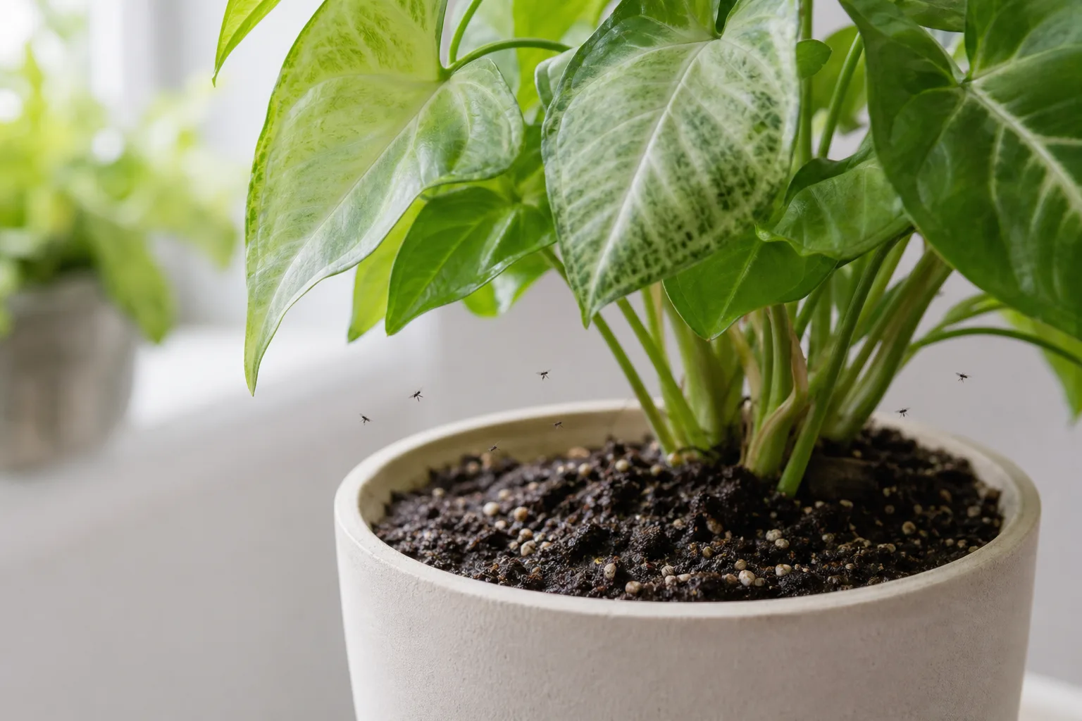 Fungus Gnats on Syngonium - visible symptom on the plant