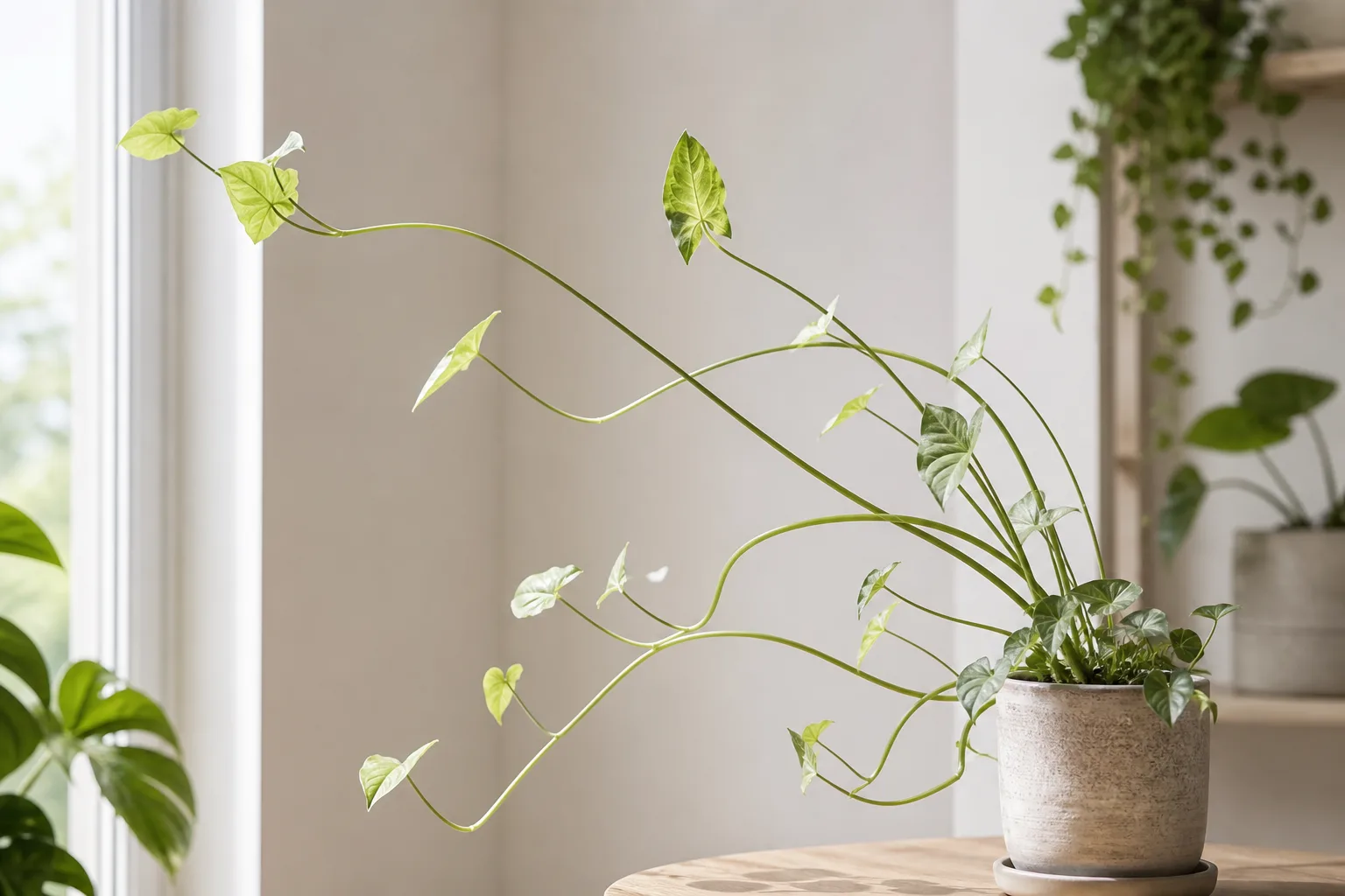 Leggy Growth on Syngonium - visible symptom on the plant