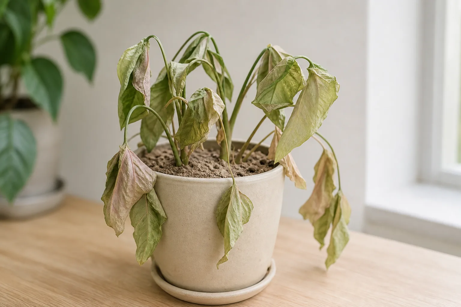 Underwatering on Syngonium - visible symptom on the plant