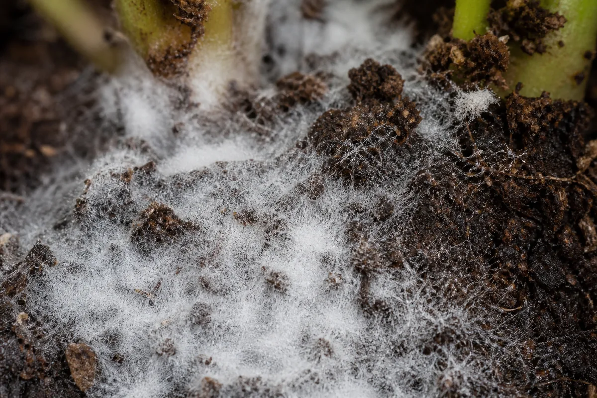 Close-up of Mold on Soil on Syngonium White Butterfly - diagnostic detail