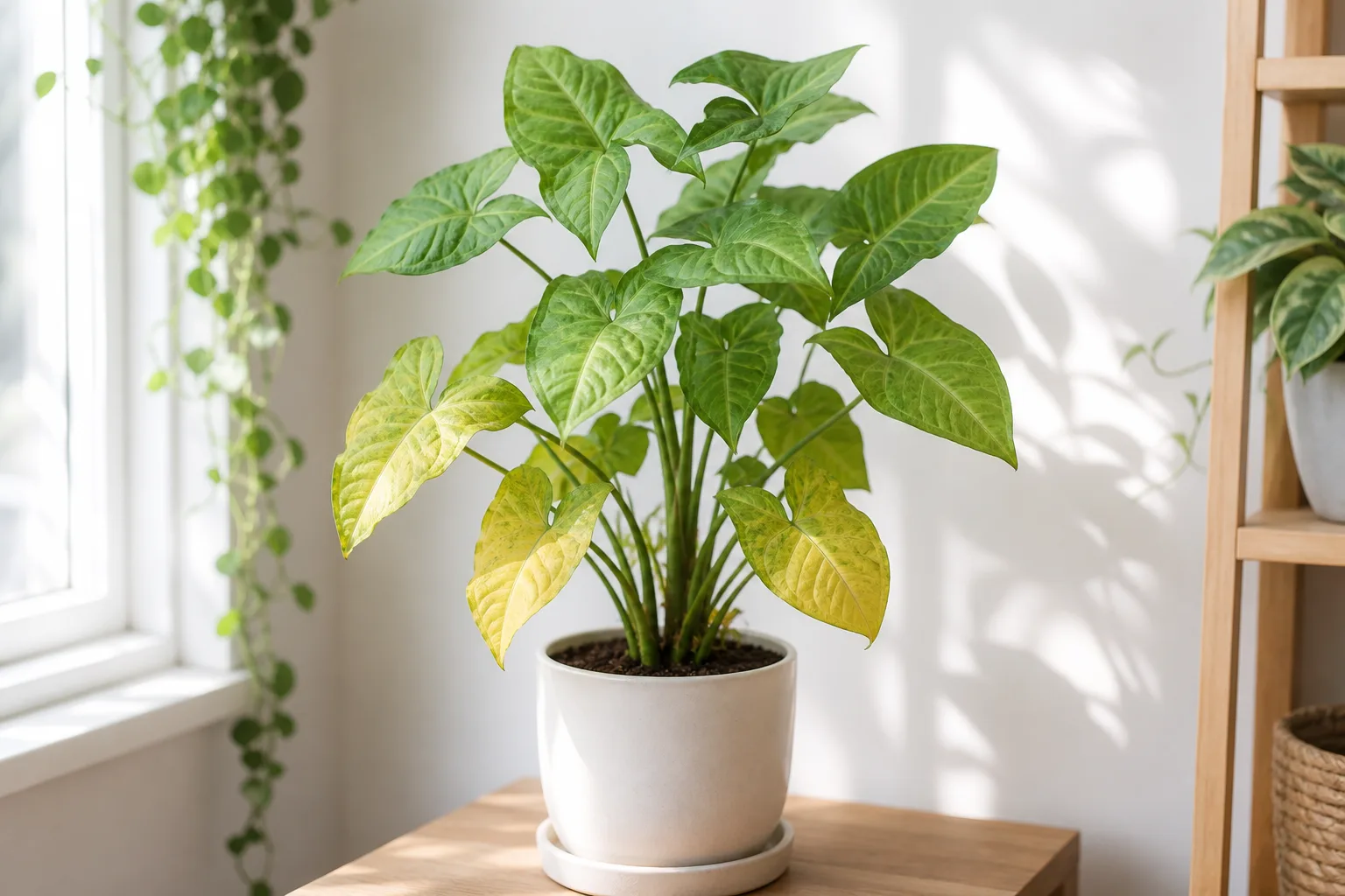 Yellow Leaves on Syngonium - visible symptom on the plant