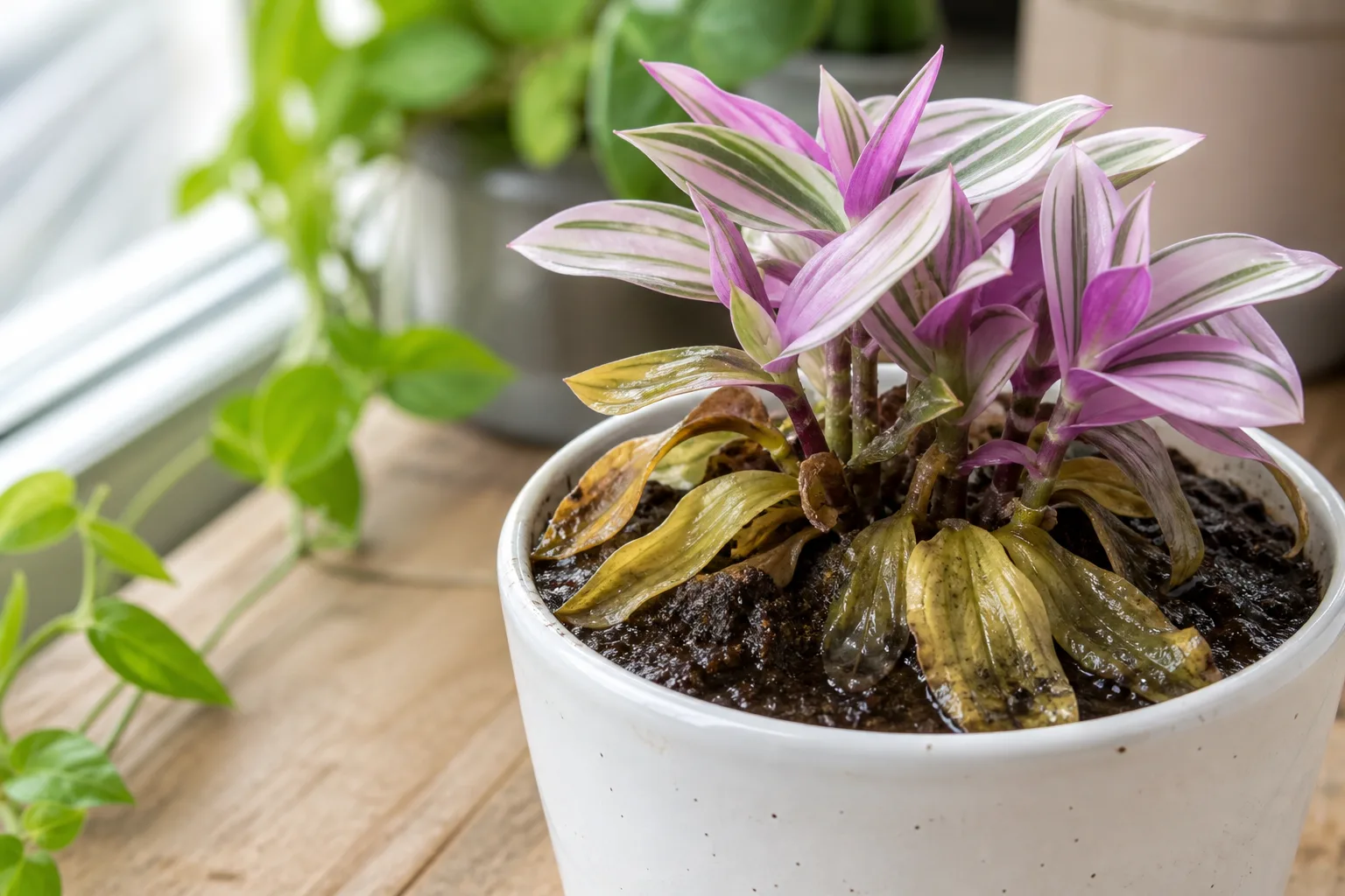Overwatering on Tradescantia Nanouk - visible symptom on the plant