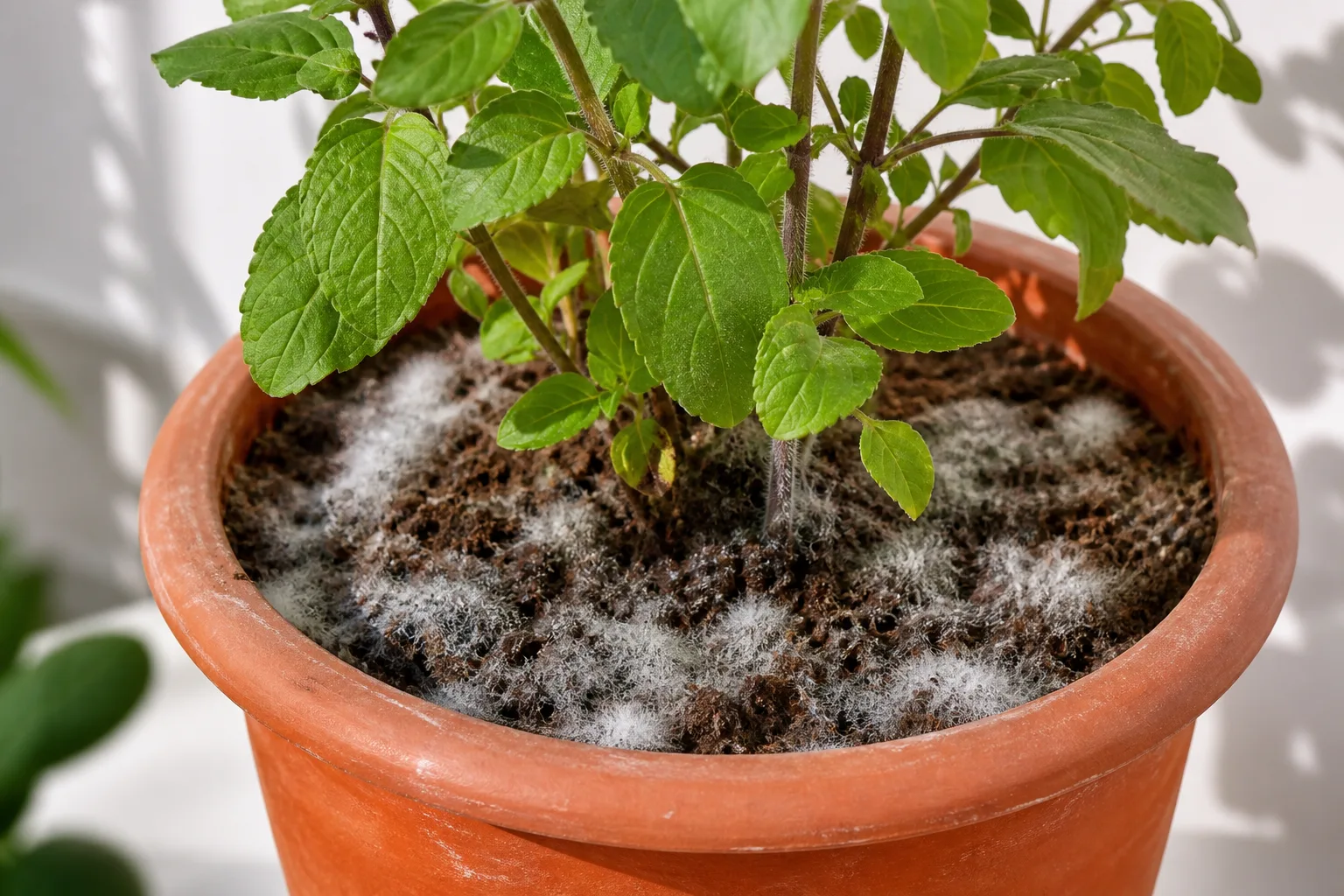 Mold on Soil on Tulsi - visible symptom on the plant