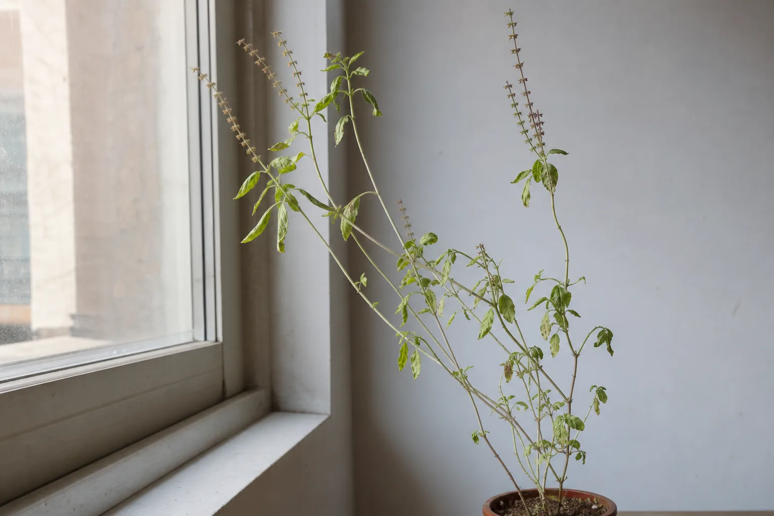 Not Enough Light on Tulsi - visible symptom on the plant